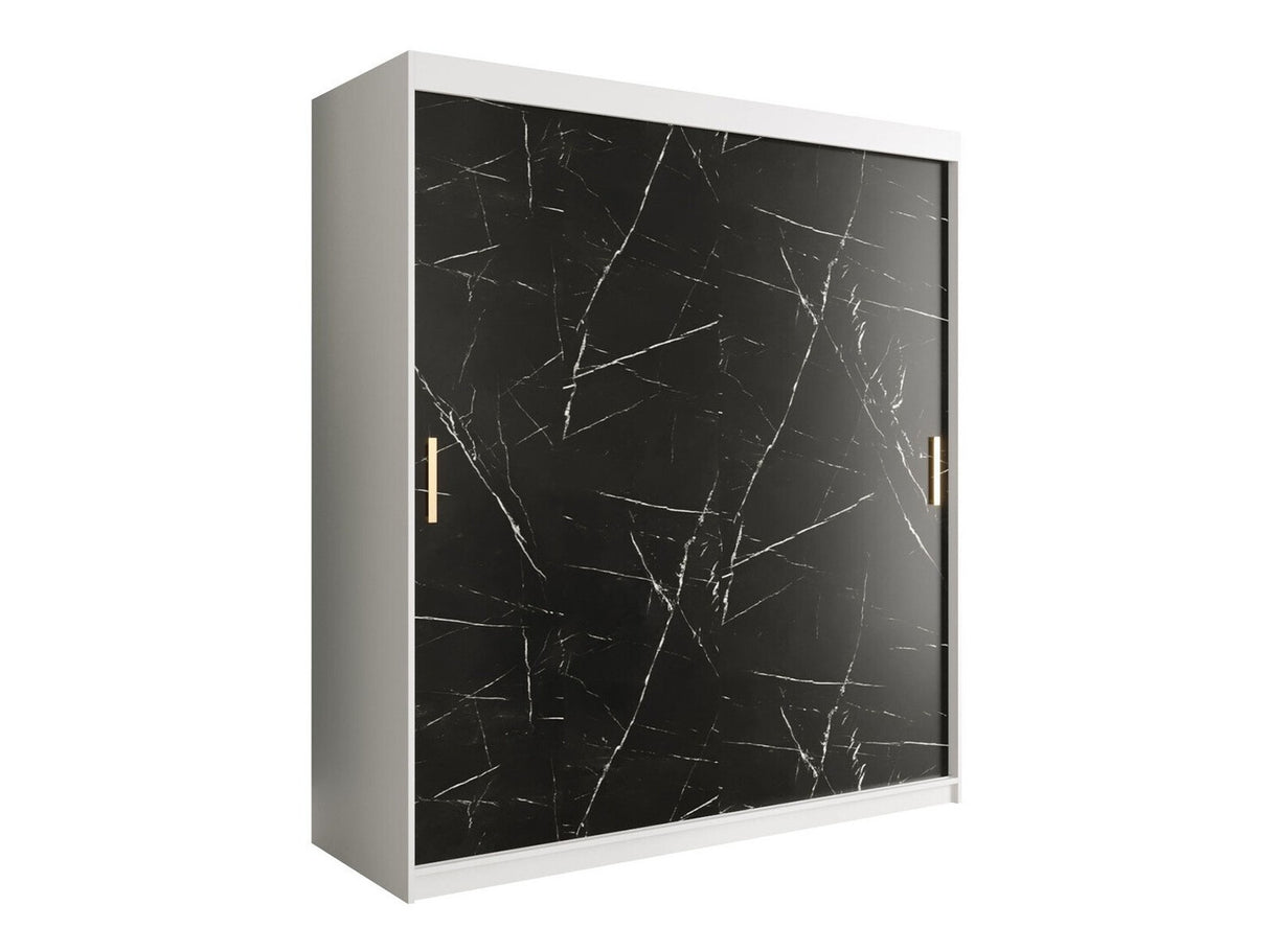 Gardróbszekrény 180 MARMUR T (Nemnnus T 180), Szín: Matt fehér + Fekete márvány, Fiókok: Nem