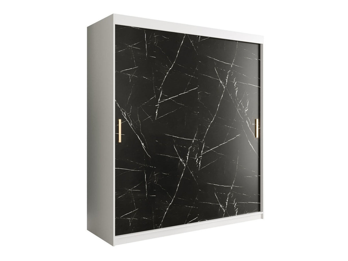 Gardróbszekrény 180 MARMUR T (Nemnnus T 180), Szín: Matt fehér + Fekete márvány, Fiókok: Igen