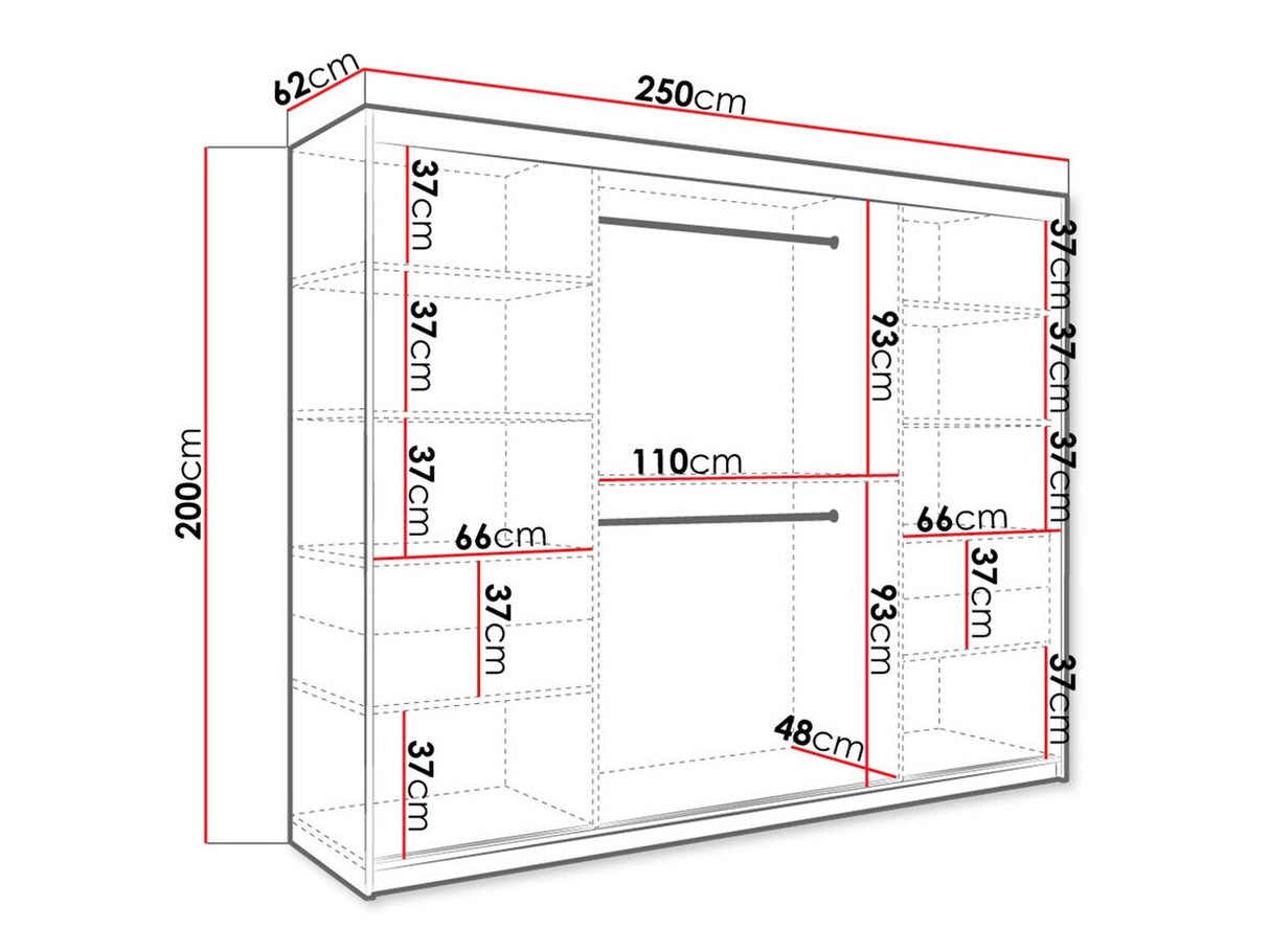 Gardróbszekrény 250 MARMUR T2 (Nemnnus T2 250), Szín: Matt fekete + Fekete márvány, Fiókok: Nem
