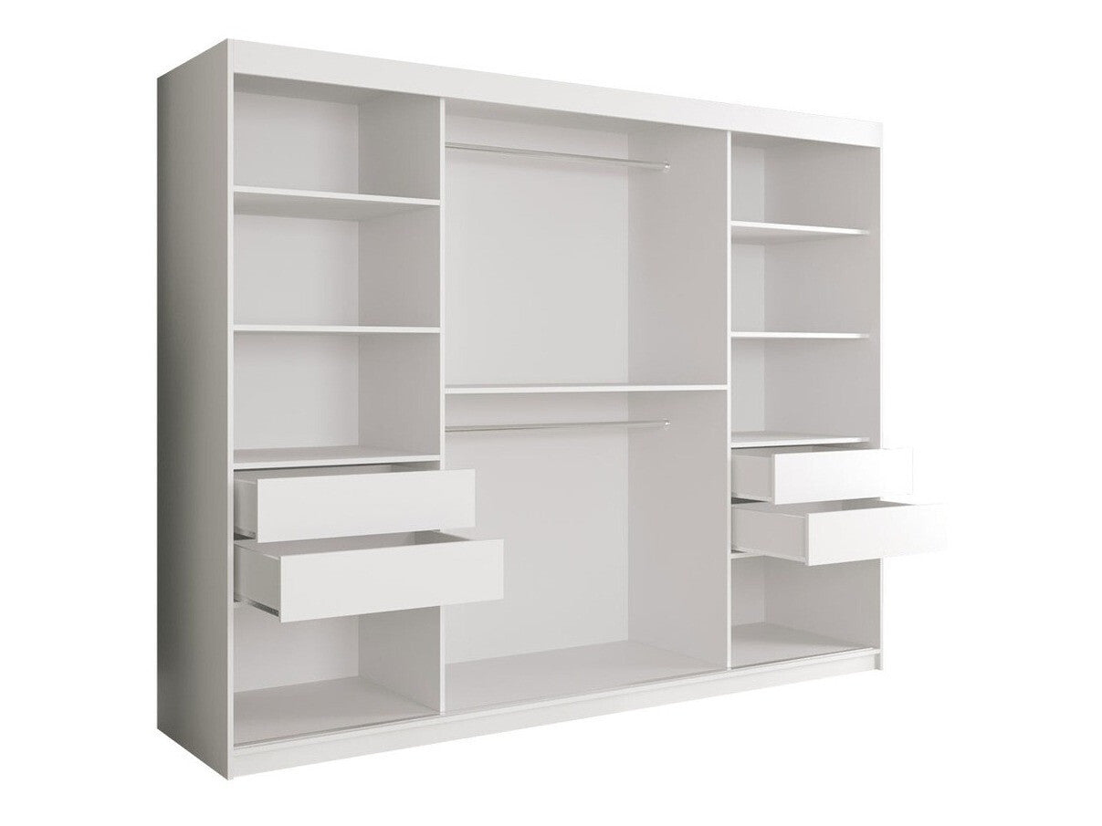 Gardróbszekrény 250 MARMUR T2 (Nemnnus T2 250), Szín: Matt fekete + Fekete márvány, Fiókok: Igen