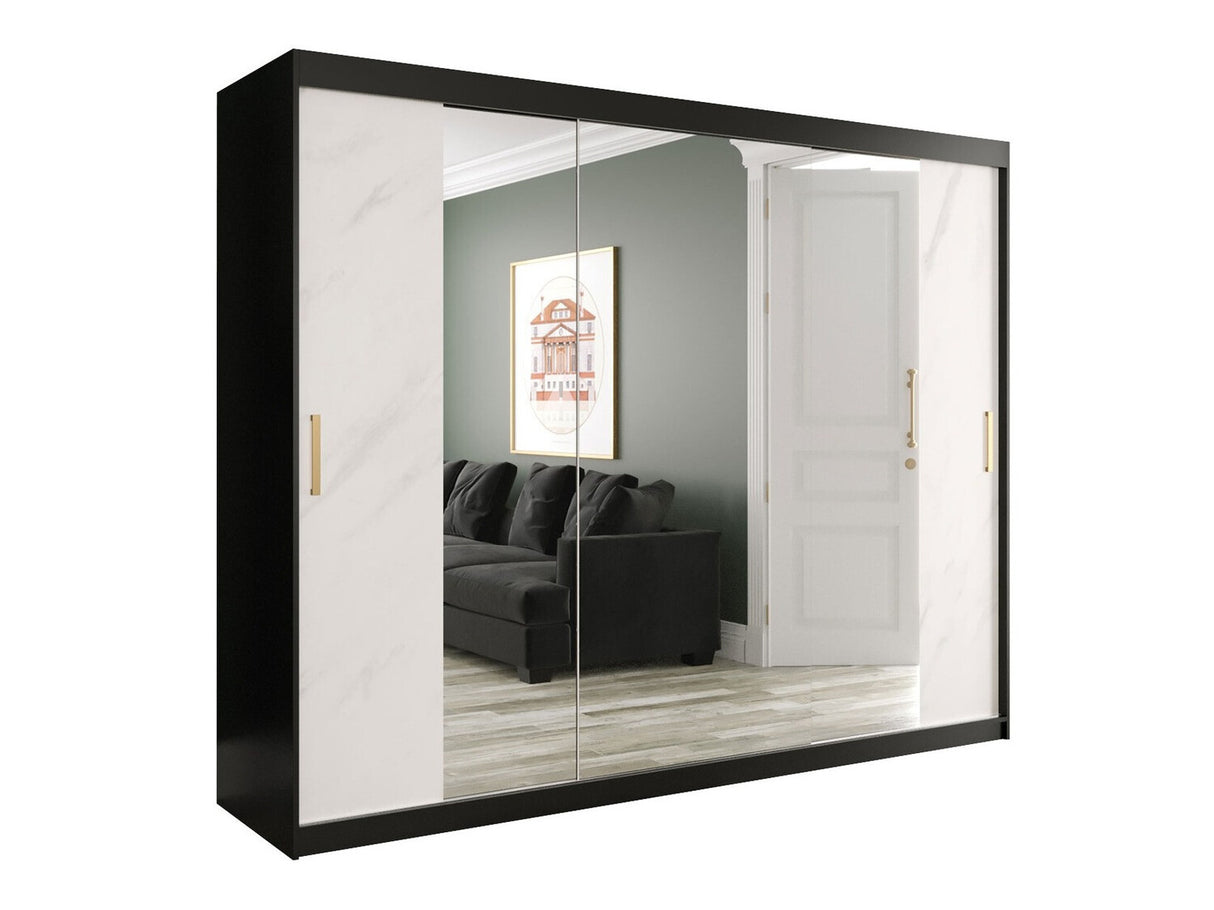 Gardróbszekrény 250 MARMUR T2 (Nemnnus T2 250), Szín: Matt fekete + Fehér márvány, Fiókok: Nem