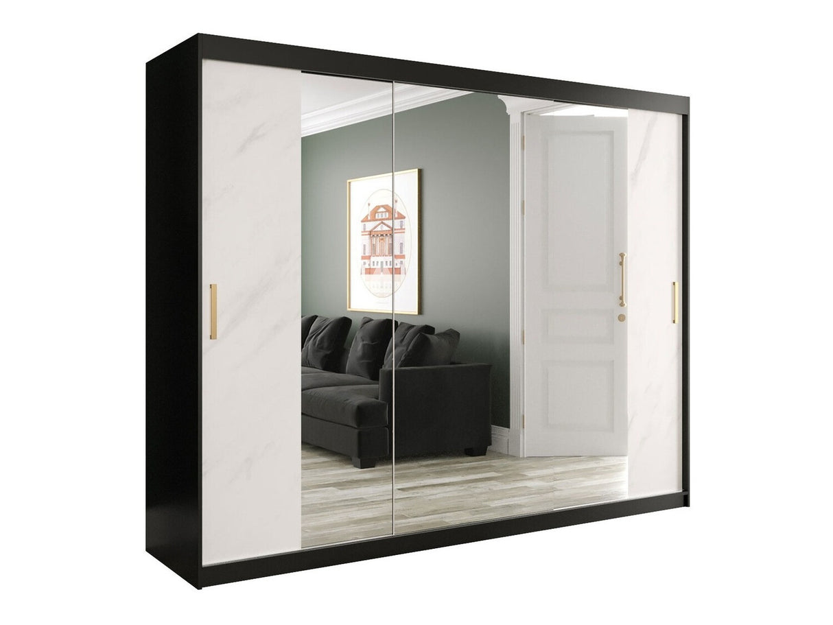 Gardróbszekrény 250 MARMUR T2 (Nemnnus T2 250), Szín: Matt fekete + Fehér márvány, Fiókok: Igen