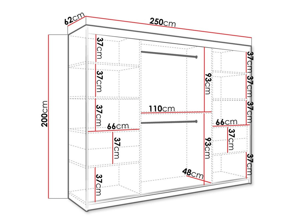 Gardróbszekrény 250 MARMUR T2 (Nemnnus T2 250), Szín: Matt fehér + Fekete márvány, Fiókok: Nem