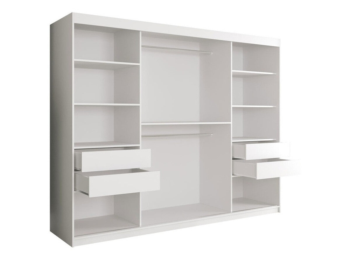 Gardróbszekrény 250 MARMUR T2 (Nemnnus T2 250), Szín: Matt fehér + Fehér márvány, Fiókok: Igen