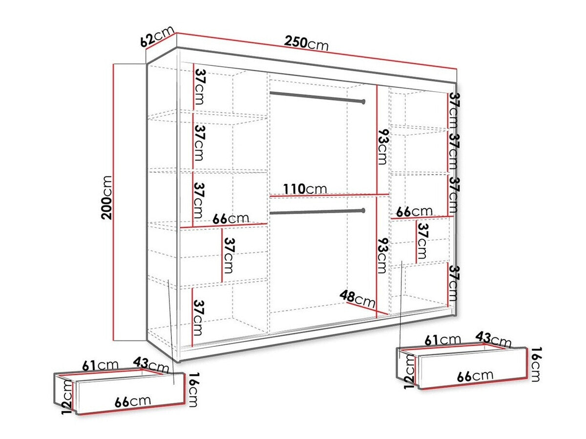 Gardróbszekrény 250 MARMUR T2 (Nemnnus T2 250), Szín: Matt fehér + Fehér márvány, Fiókok: Igen