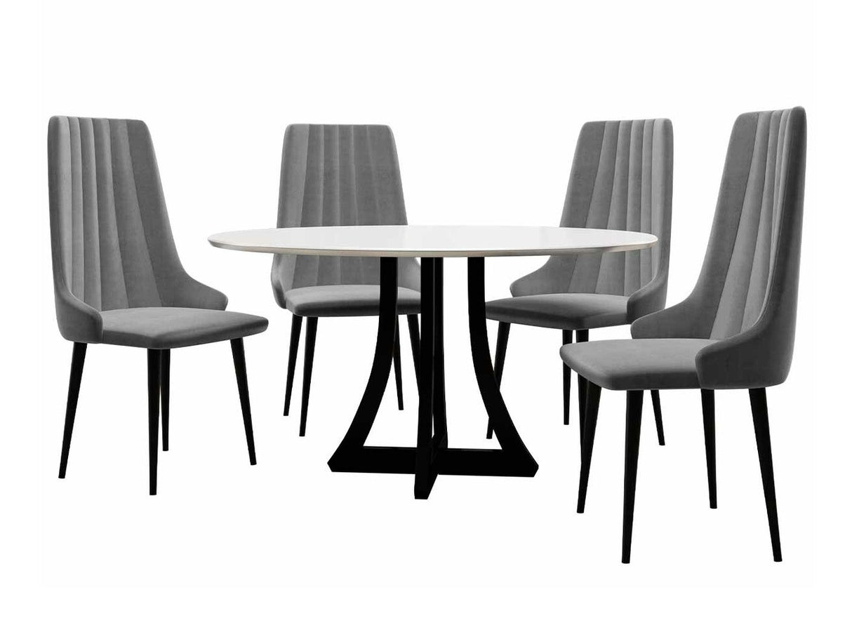 Étkezőgarnitúra Zestaw 03 4xS93 + ORION FI, Asztal színe: Fényes fekete + Fényes fehér, Szék színe: Fekete + Magic Velvet 2217