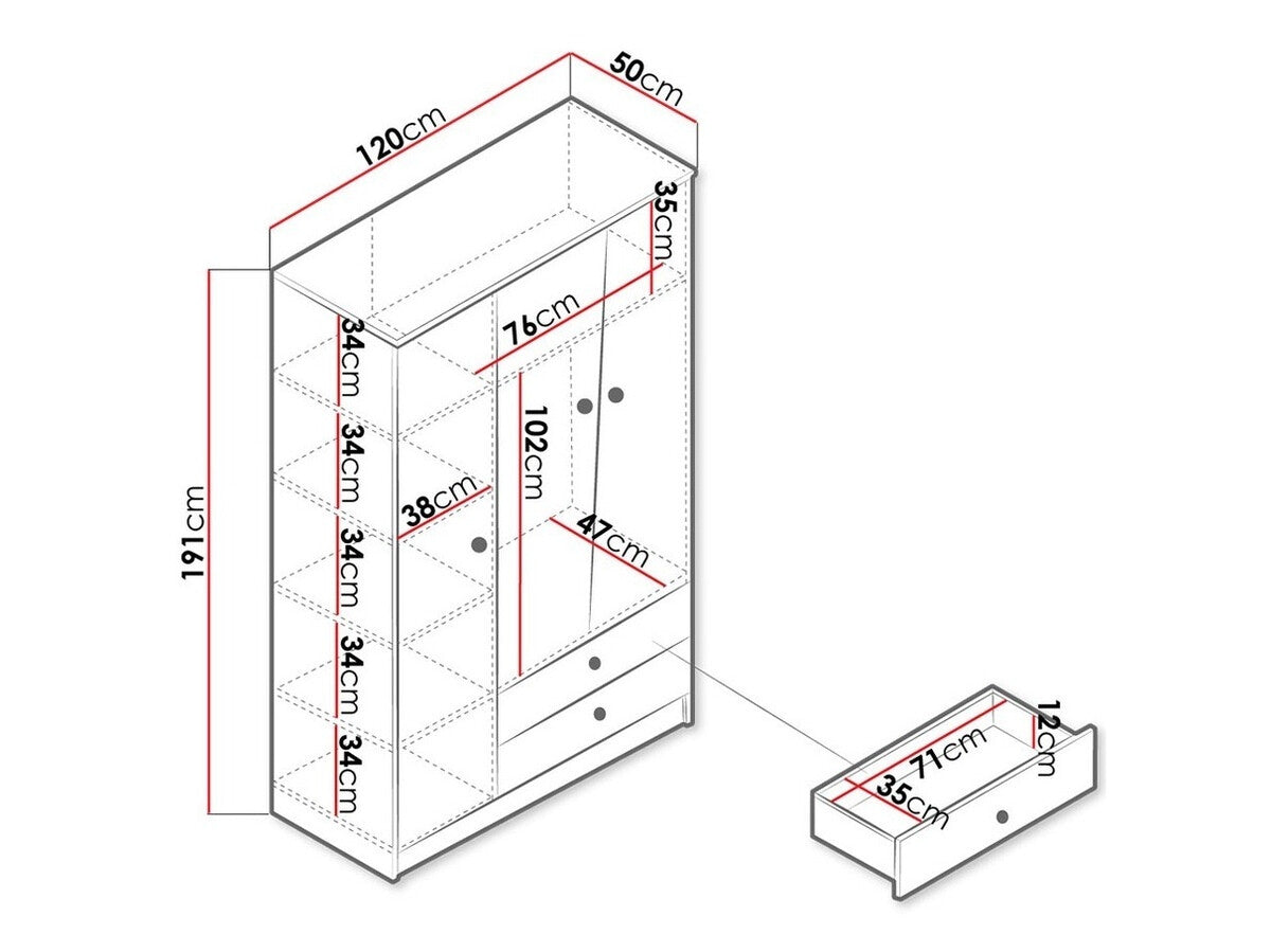 Gardróbszekrény Nero 3 (Wurak), Szín: Artisan tölgy + Fehér + Szürke