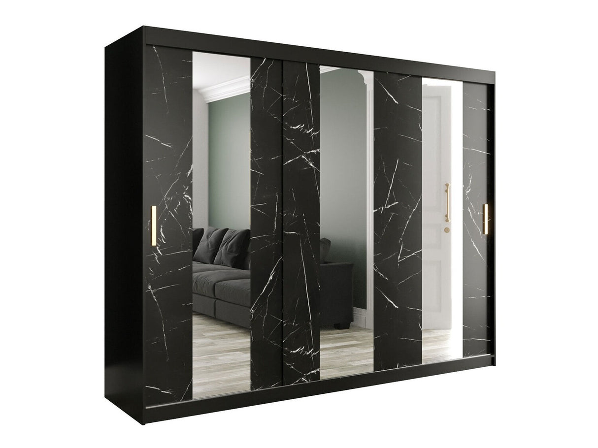 Gardróbszekrény 250 MARMUR POLE (Nemnnus 250), Szín: Matt fekete + Fekete márvány, Fiókok: Nem