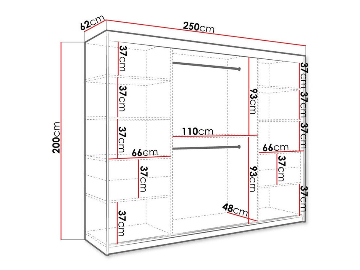Gardróbszekrény 250 MARMUR POLE (Nemnnus 250), Szín: Matt fekete + Fekete márvány, Fiókok: Nem