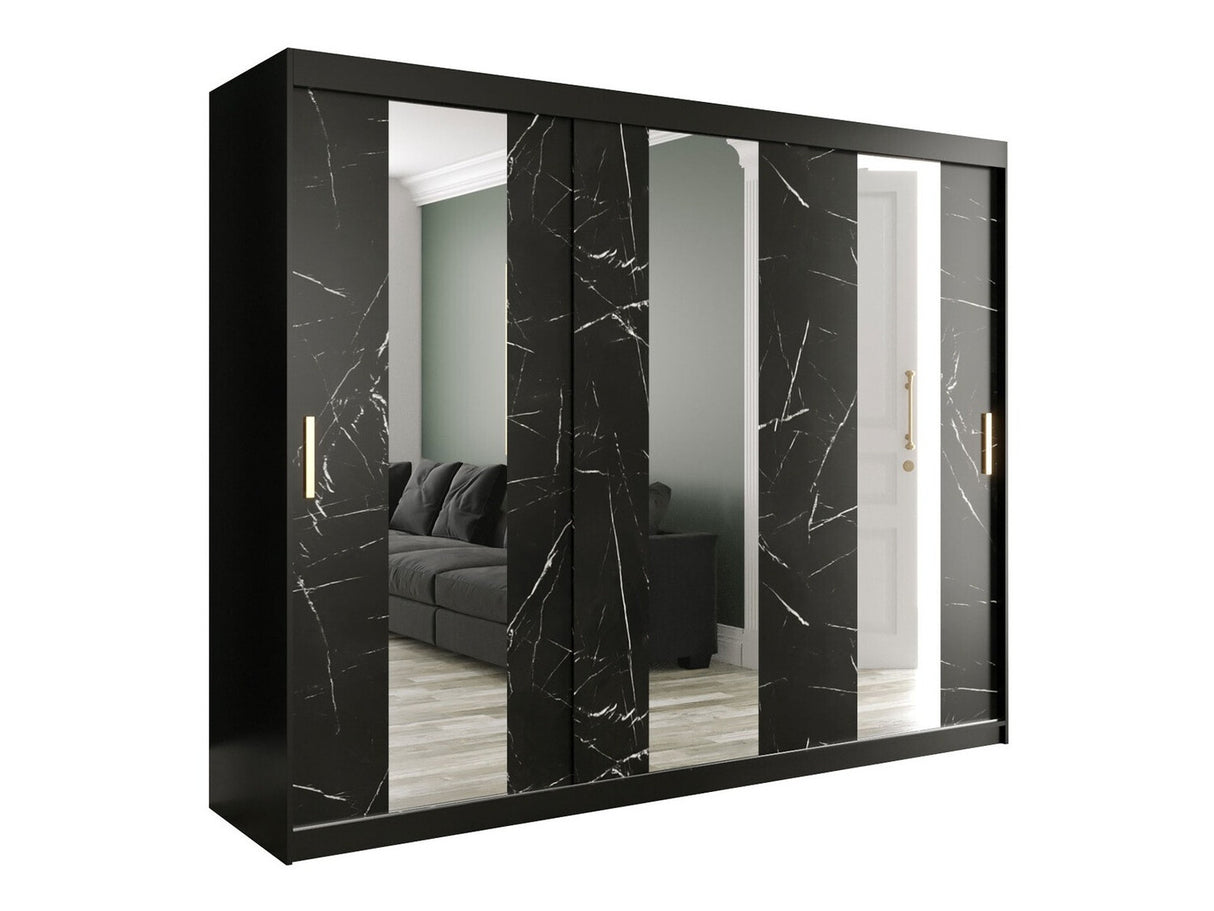 Gardróbszekrény 250 MARMUR POLE (Nemnnus 250), Szín: Matt fekete + Fekete márvány, Fiókok: Igen