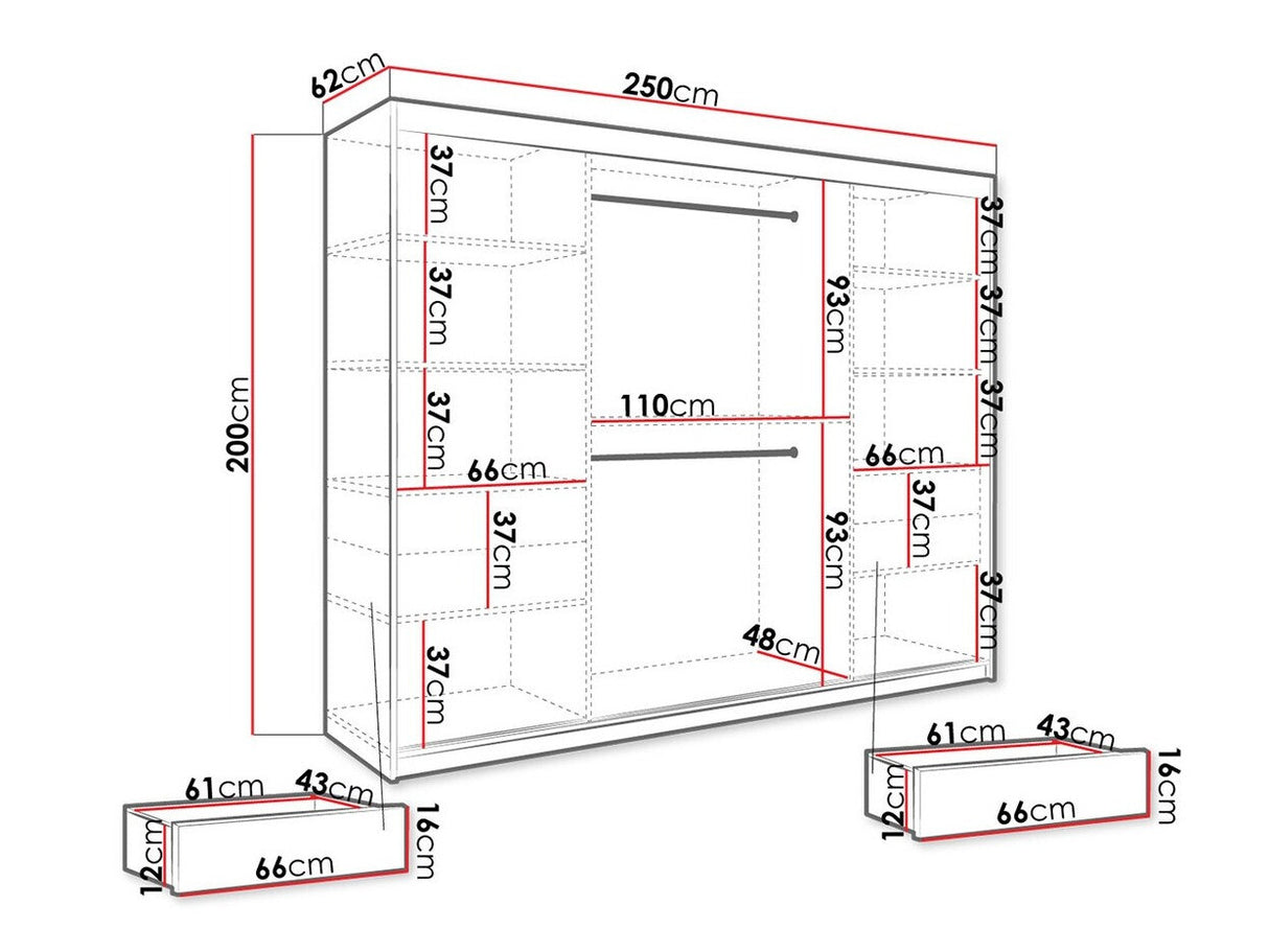 Gardróbszekrény 250 MARMUR POLE (Nemnnus 250), Szín: Matt fekete + Fekete márvány, Fiókok: Igen