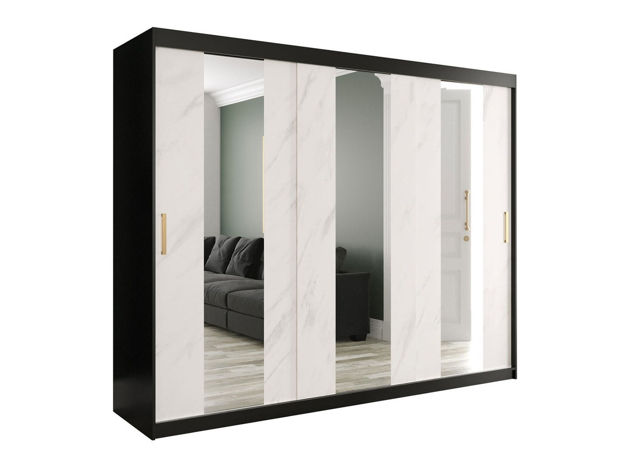 Gardróbszekrény 250 MARMUR POLE (Nemnnus 250), Szín: Matt fekete + Fehér márvány, Fiókok: Nem