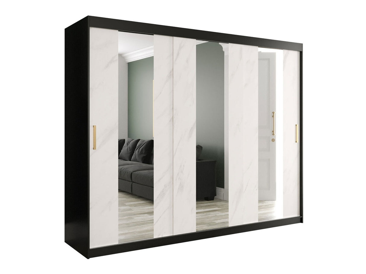 Gardróbszekrény 250 MARMUR POLE (Nemnnus 250), Szín: Matt fekete + Fehér márvány, Fiókok: Igen