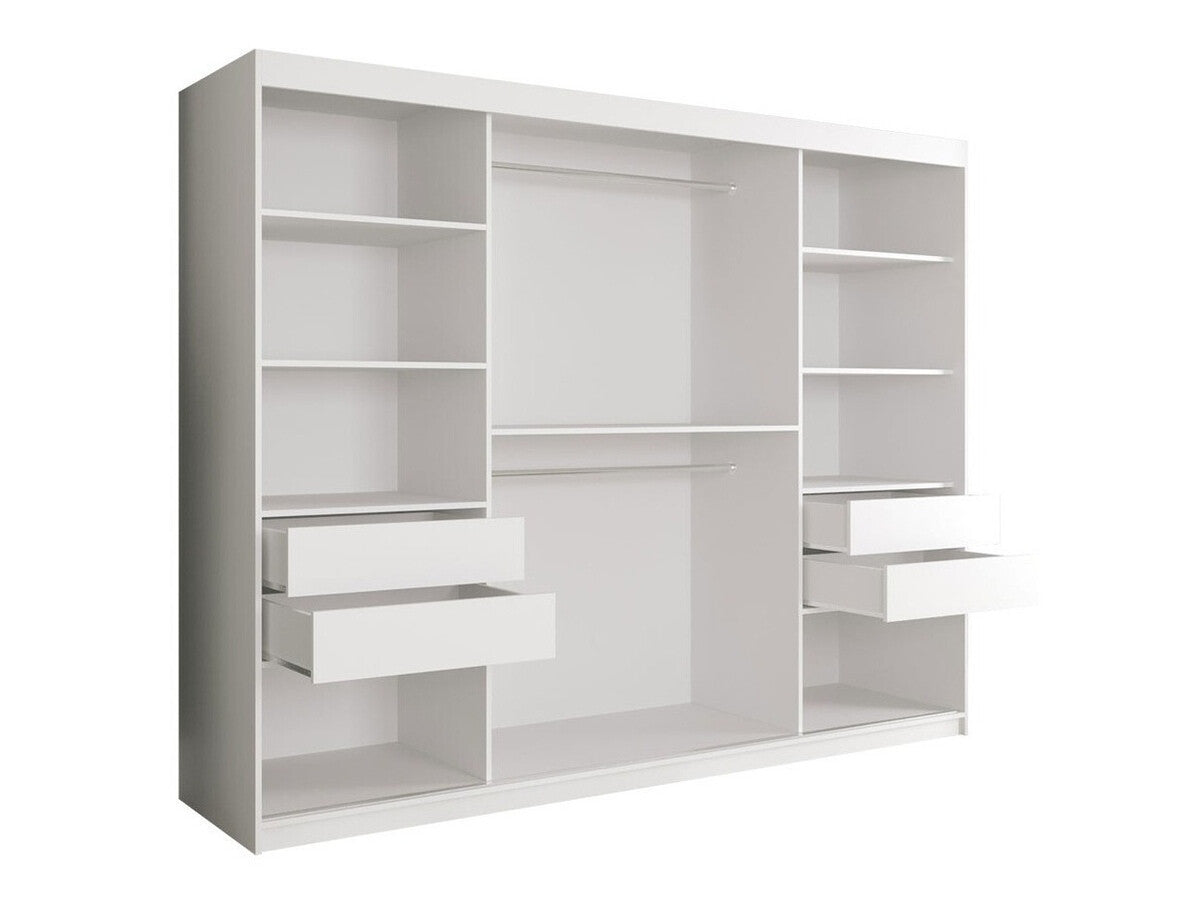 Gardróbszekrény 250 MARMUR POLE (Nemnnus 250), Szín: Matt fekete + Fehér márvány, Fiókok: Igen