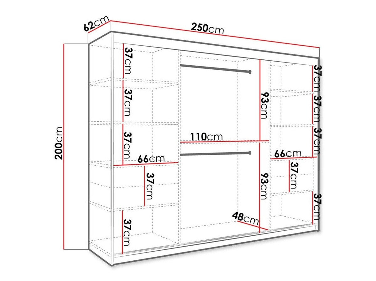Gardróbszekrény 250 MARMUR POLE (Nemnnus 250), Szín: Matt fehér + Fekete márvány, Fiókok: Nem