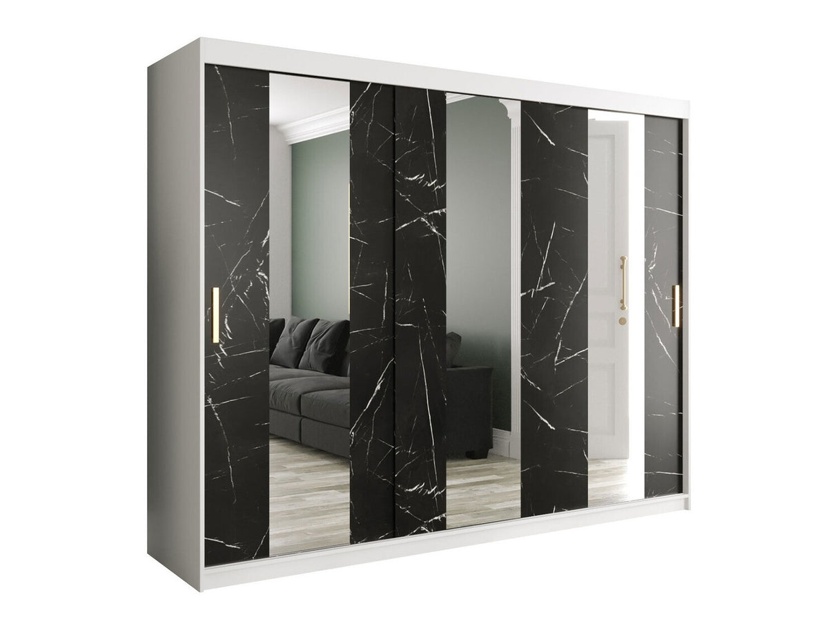 Gardróbszekrény 250 MARMUR POLE (Nemnnus 250), Szín: Matt fehér + Fekete márvány, Fiókok: Igen