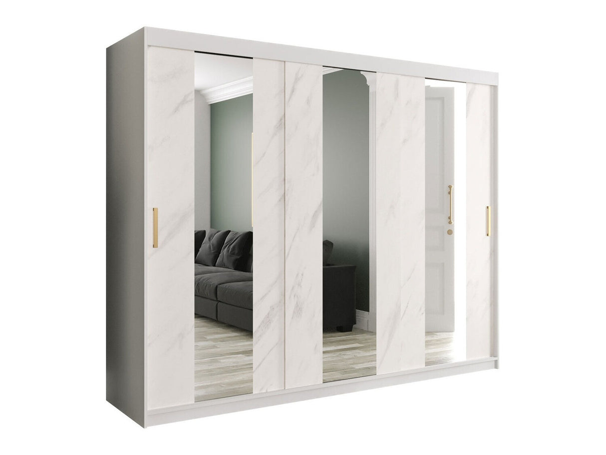 Gardróbszekrény 250 MARMUR POLE (Nemnnus 250), Szín: Matt fehér + Fehér márvány, Fiókok: Nem