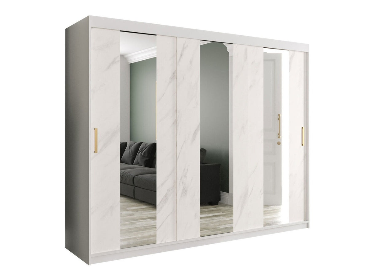 Gardróbszekrény 250 MARMUR POLE (Nemnnus 250), Szín: Matt fehér + Fehér márvány, Fiókok: Igen