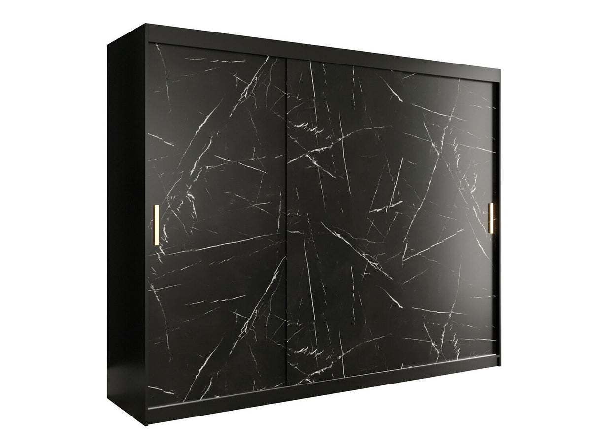 Gardróbszekrény 250 MARMUR T (Nemnnus T 250), Szín: Matt fekete + Fekete márvány, Fiókok: Nem