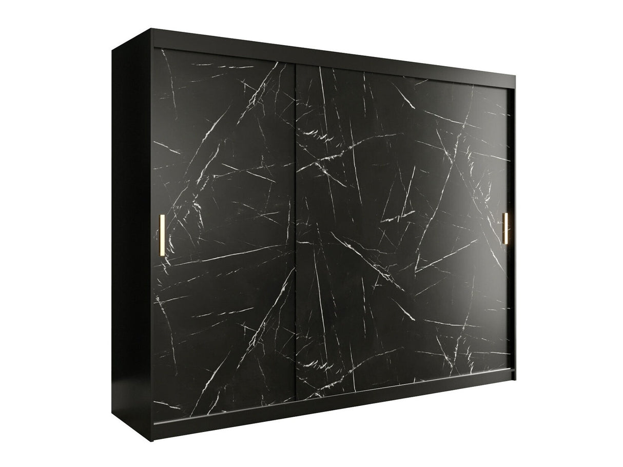 Gardróbszekrény 250 MARMUR T (Nemnnus T 250), Szín: Matt fekete + Fekete márvány, Fiókok: Igen