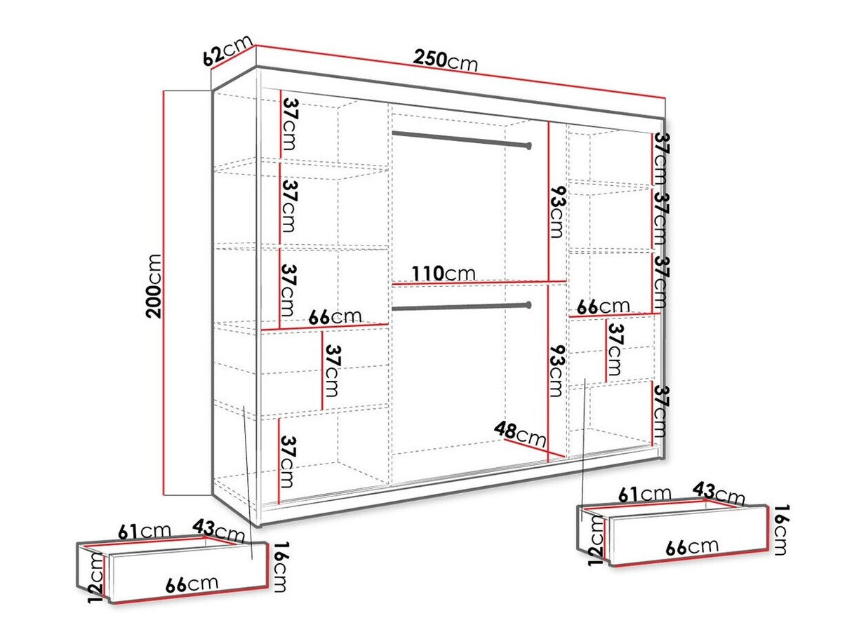 Gardróbszekrény 250 MARMUR T (Nemnnus T 250), Szín: Matt fekete + Fekete márvány, Fiókok: Igen