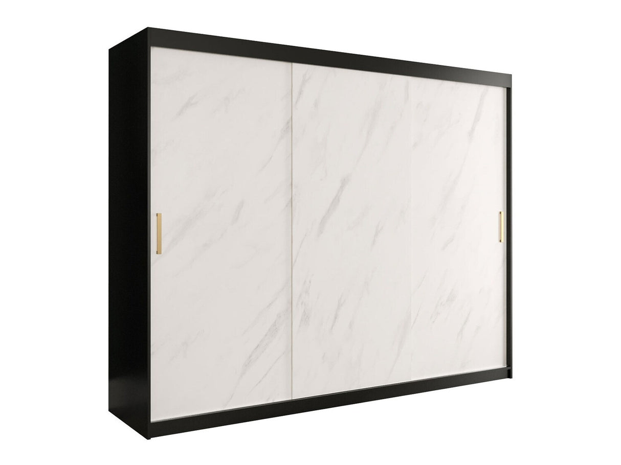 Gardróbszekrény 250 MARMUR T (Nemnnus T 250), Szín: Matt fekete + Fehér márvány, Fiókok: Nem
