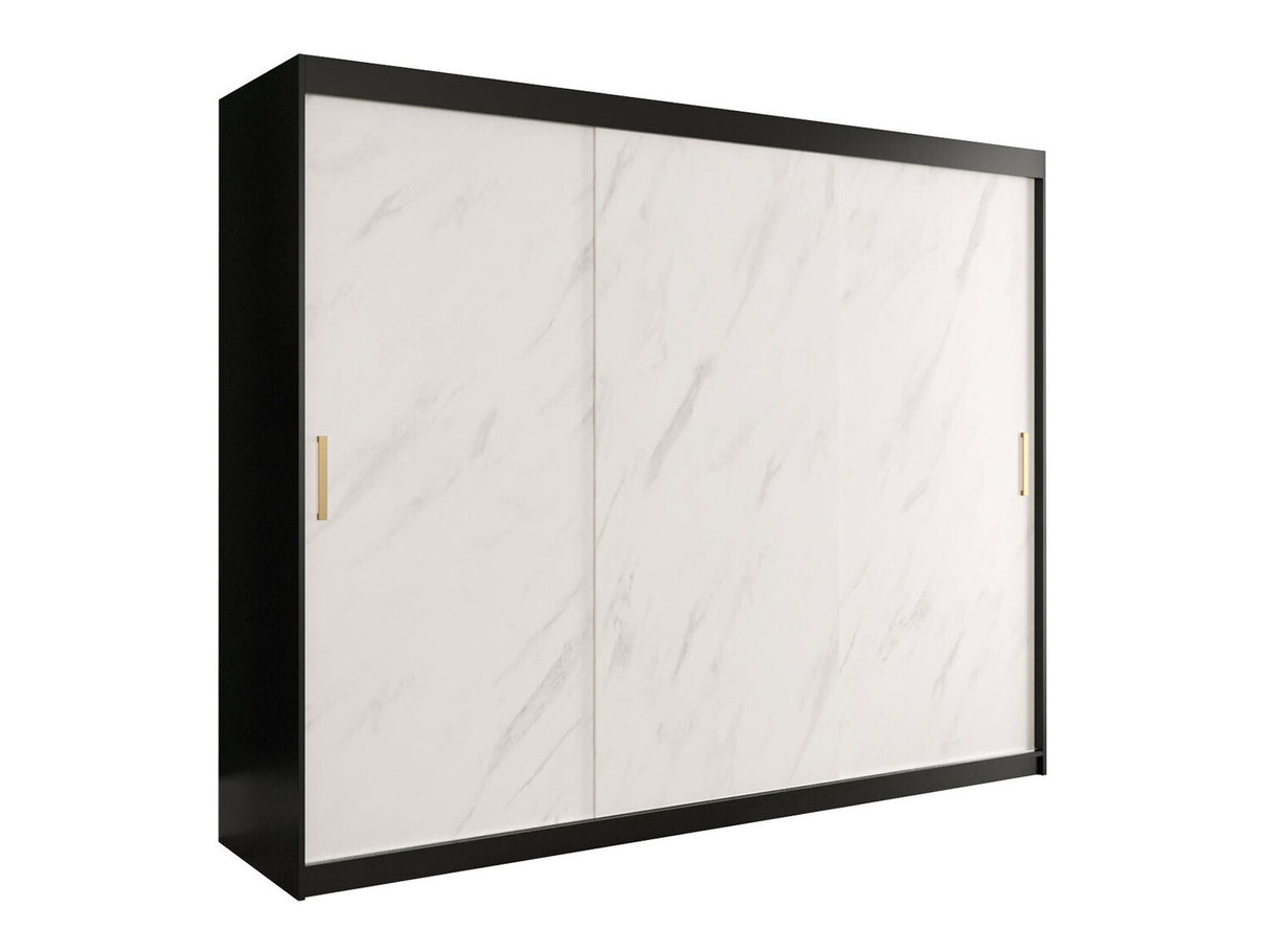Gardróbszekrény 250 MARMUR T (Nemnnus T 250), Szín: Matt fekete + Fehér márvány, Fiókok: Igen