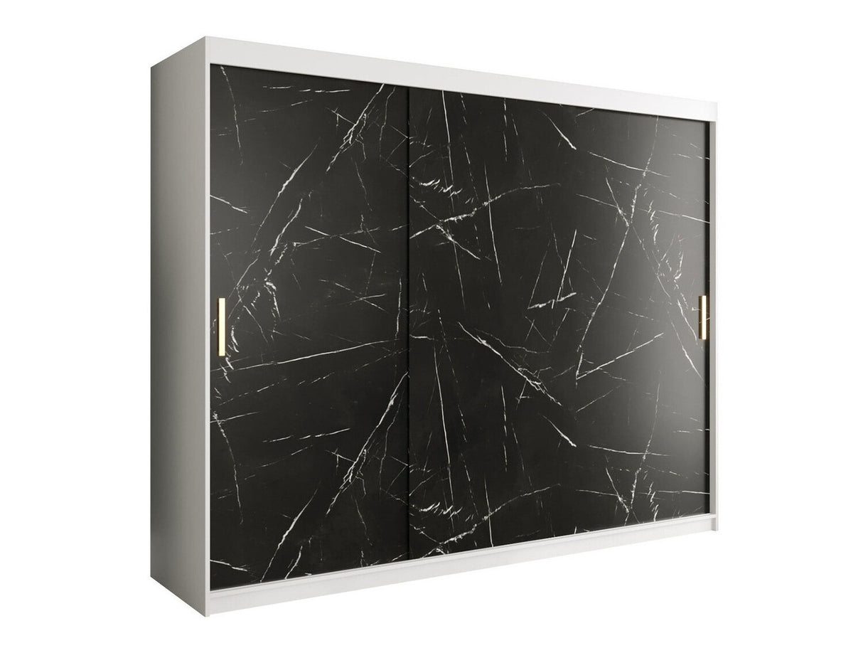 Gardróbszekrény 250 MARMUR T (Nemnnus T 250), Szín: Matt fehér + Fekete márvány, Fiókok: Nem