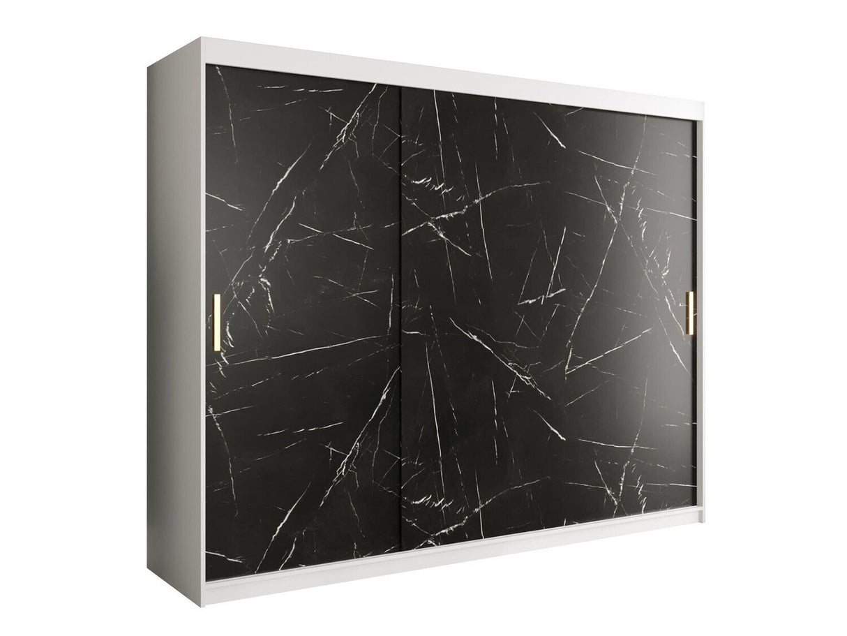 Gardróbszekrény 250 MARMUR T (Nemnnus T 250), Szín: Matt fehér + Fekete márvány, Fiókok: Igen