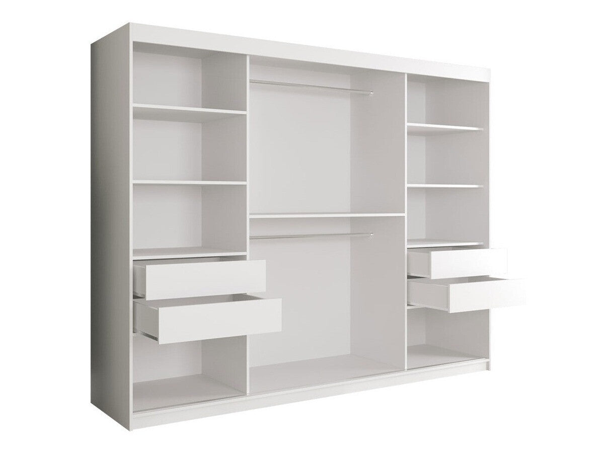 Gardróbszekrény 250 MARMUR T (Nemnnus T 250), Szín: Matt fehér + Fekete márvány, Fiókok: Igen