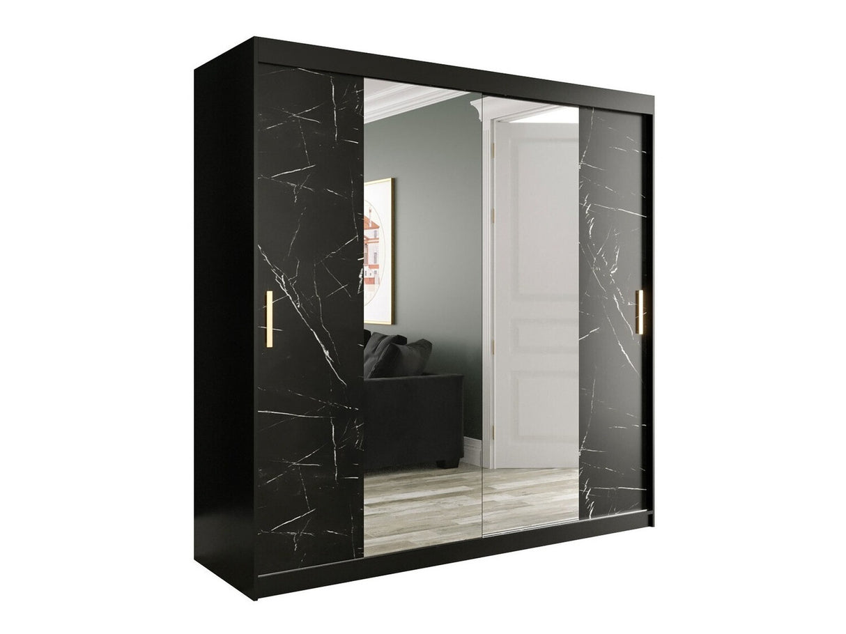 Gardróbszekrény 200 MARMUR T1 (Nemnnus T1 200), Szín: Matt fekete + Fekete márvány, Fiókok: Nem