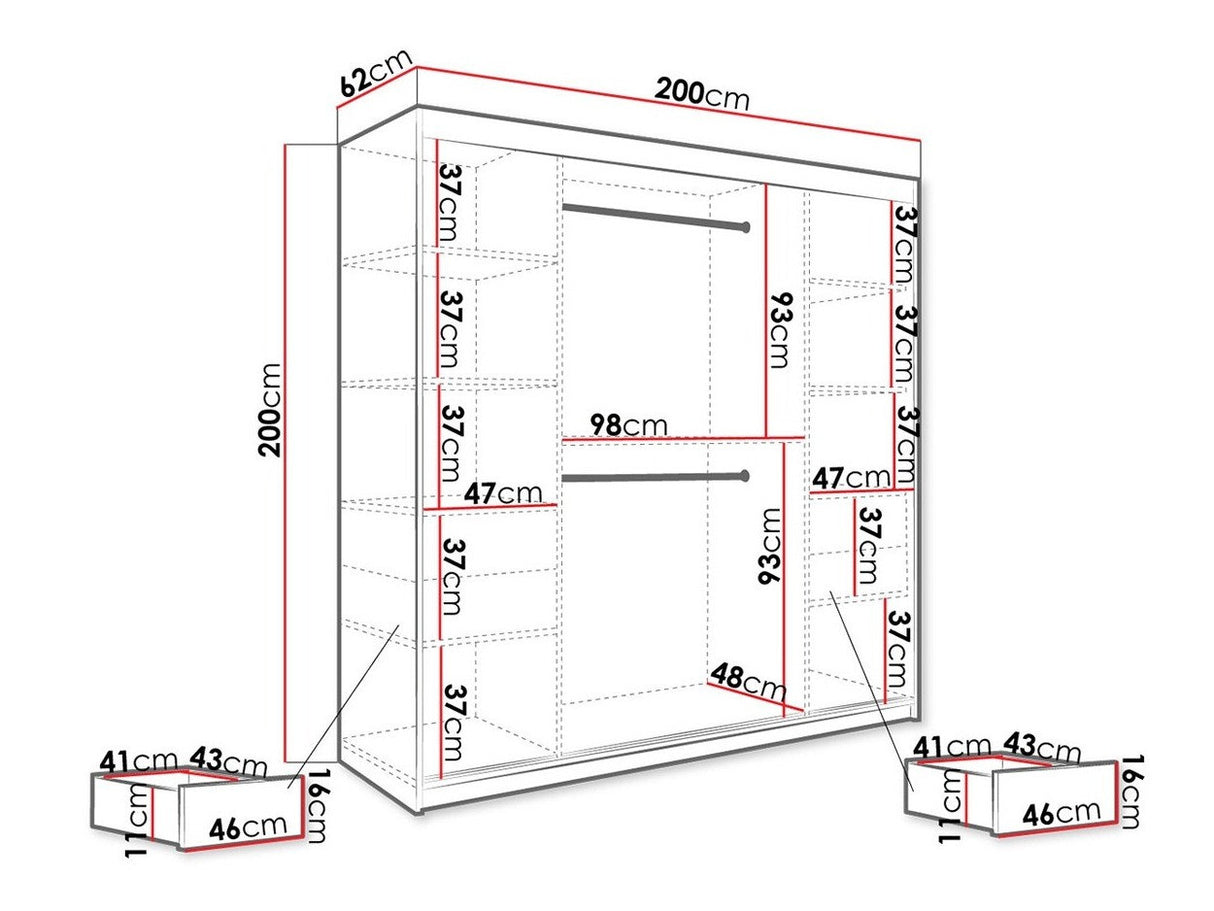 Gardróbszekrény 200 MARMUR T1 (Nemnnus T1 200), Szín: Matt fekete + Fekete márvány, Fiókok: Igen