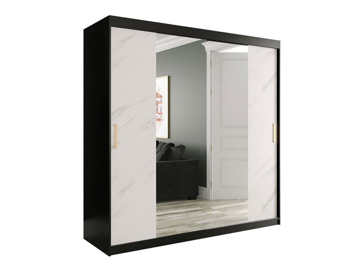 Gardróbszekrény 200 MARMUR T1 (Nemnnus T1 200), Szín: Matt fekete + Fehér márvány, Fiókok: Nem