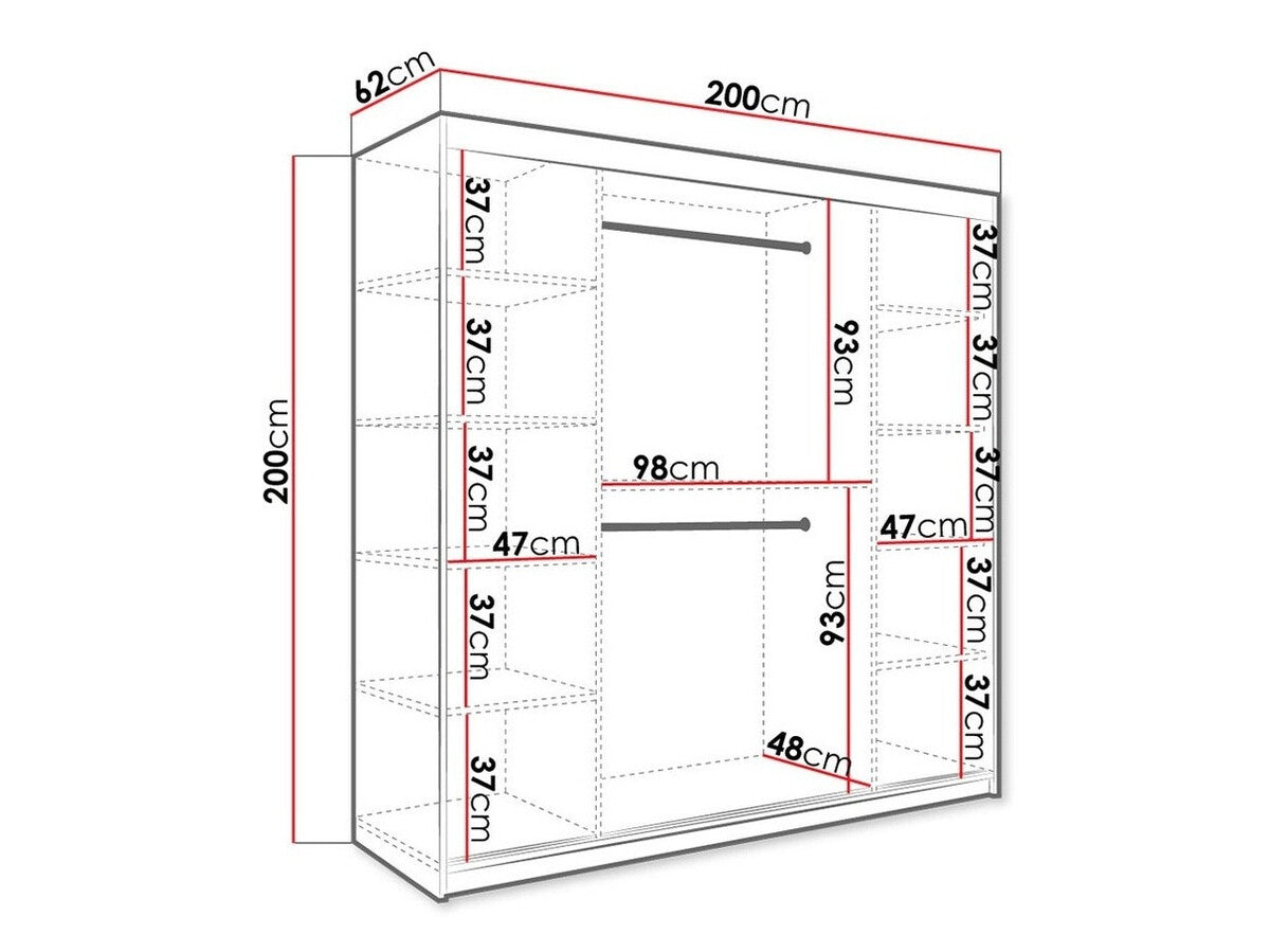 Gardróbszekrény 200 MARMUR T1 (Nemnnus T1 200), Szín: Matt fekete + Fehér márvány, Fiókok: Nem
