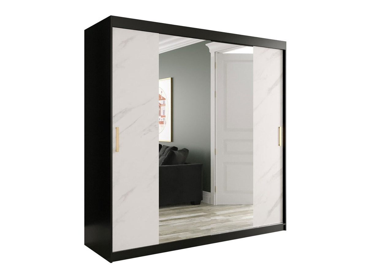 Gardróbszekrény 200 MARMUR T1 (Nemnnus T1 200), Szín: Matt fekete + Fehér márvány, Fiókok: Igen