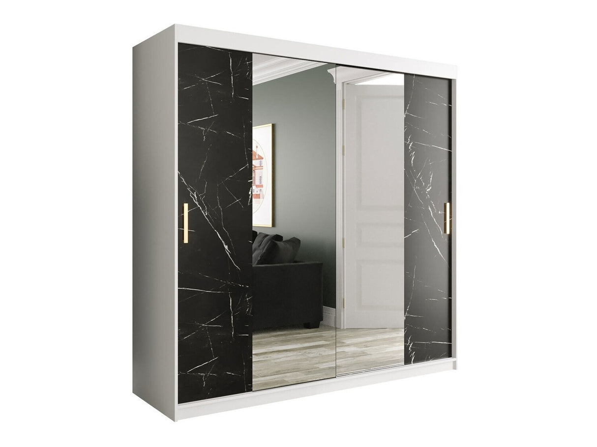 Gardróbszekrény 200 MARMUR T1 (Nemnnus T1 200), Szín: Matt fehér + Fekete márvány, Fiókok: Igen