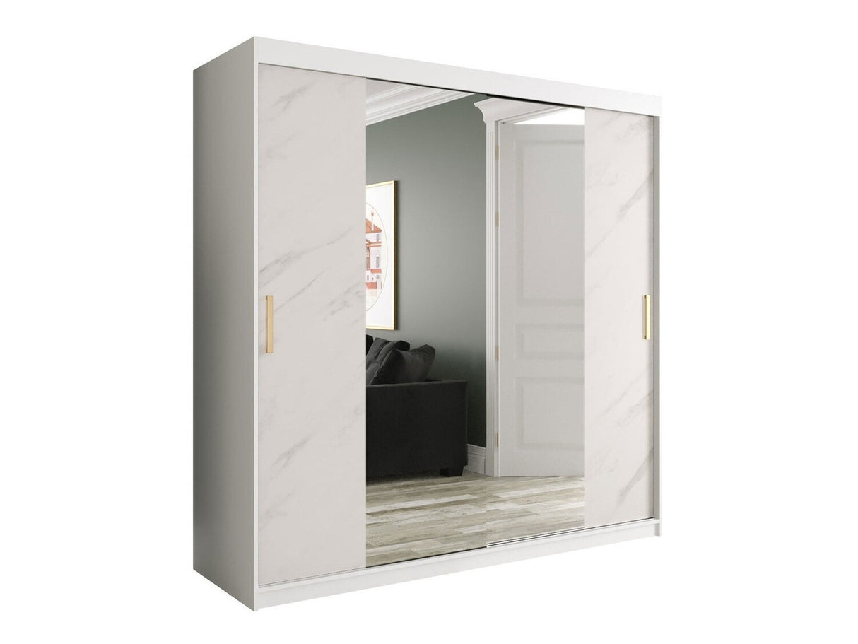 Gardróbszekrény 200 MARMUR T1 (Nemnnus T1 200), Szín: Matt fehér + Fehér márvány, Fiókok: Igen