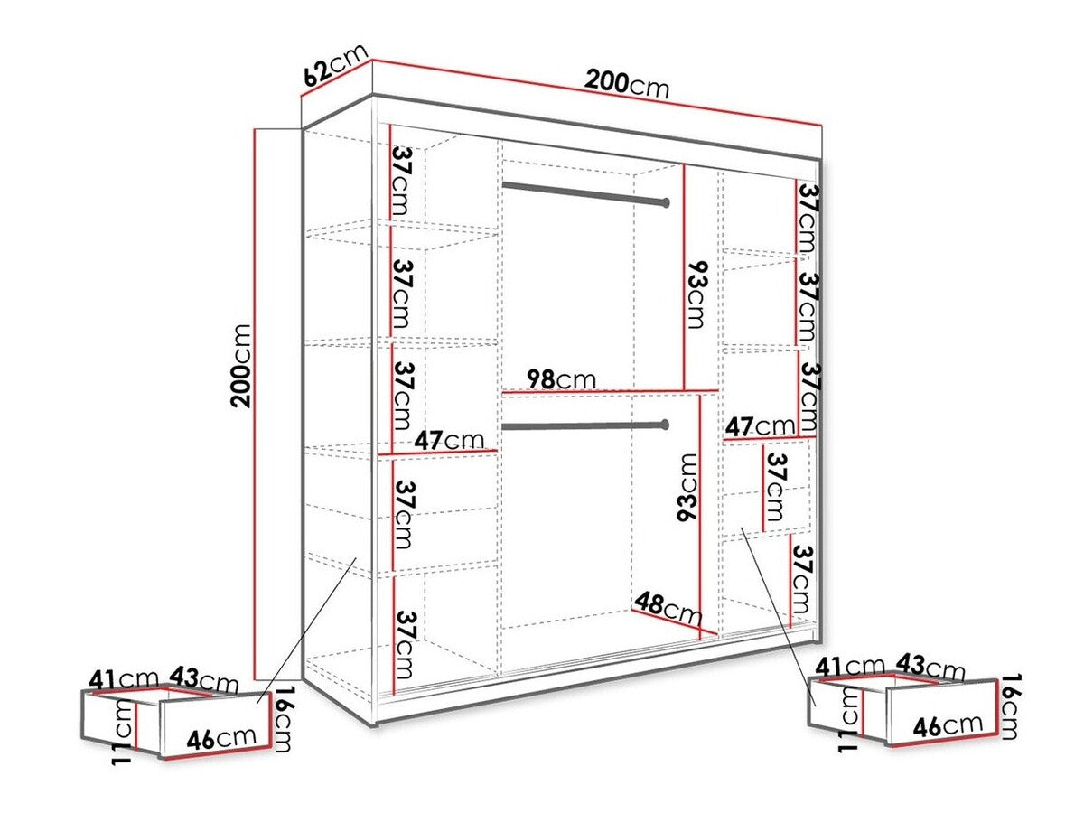 Gardróbszekrény 200 MARMUR T1 (Nemnnus T1 200), Szín: Matt fehér + Fehér márvány, Fiókok: Igen