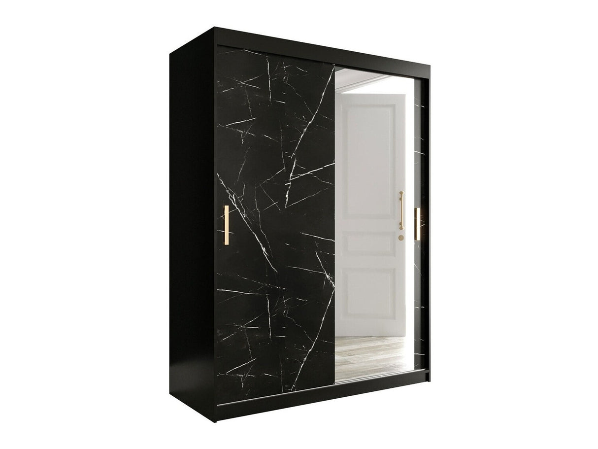 Gardróbszekrény 150 MARMUR T2 (Nemnnus T2 150), Szín: Matt fekete + Fekete márvány, Fiókok: Nem
