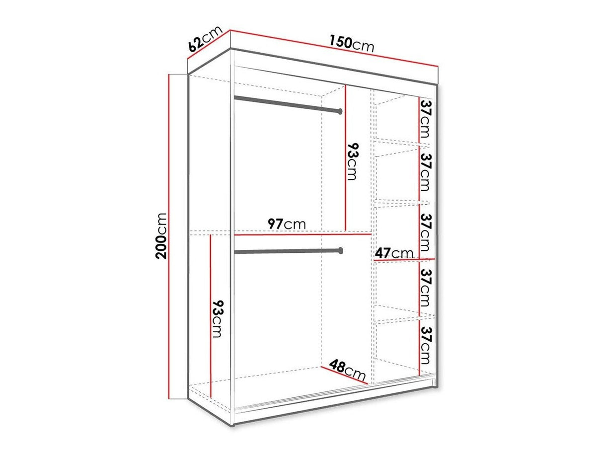 Gardróbszekrény 150 MARMUR T2 (Nemnnus T2 150), Szín: Matt fekete + Fekete márvány, Fiókok: Nem
