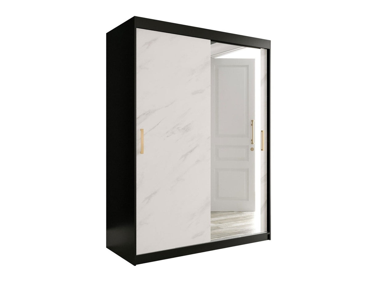 Gardróbszekrény 150 MARMUR T2 (Nemnnus T2 150), Szín: Matt fekete + Fehér márvány, Fiókok: Igen