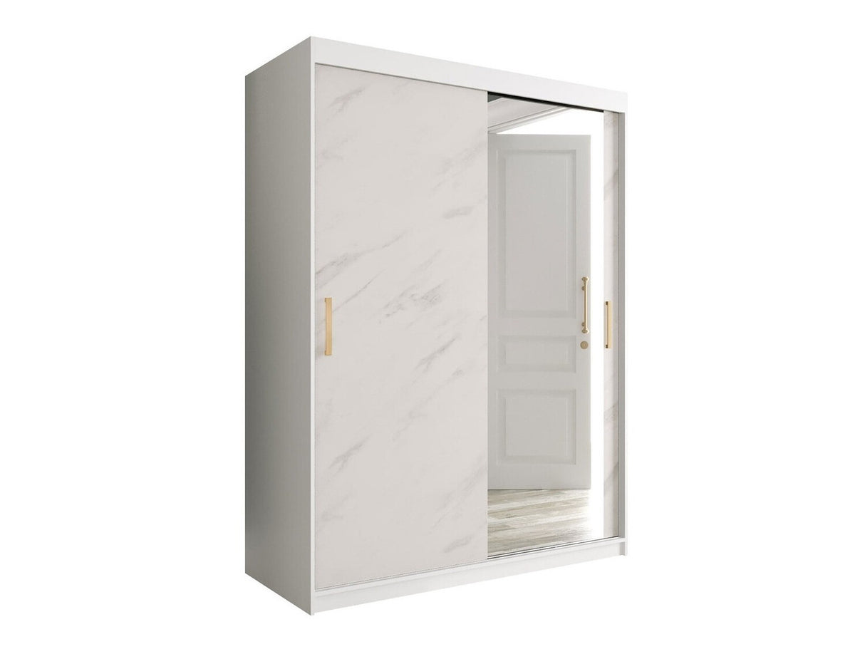 Gardróbszekrény 150 MARMUR T2 (Nemnnus T2 150), Szín: Matt fehér + Fehér márvány, Fiókok: Nem