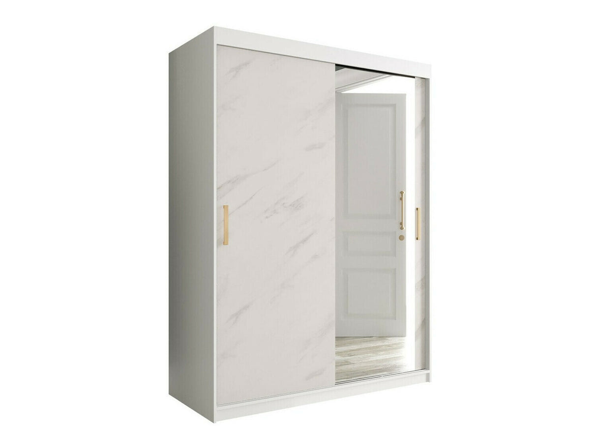 Gardróbszekrény 150 MARMUR T2 (Nemnnus T2 150), Szín: Matt fehér + Fehér márvány, Fiókok: Igen