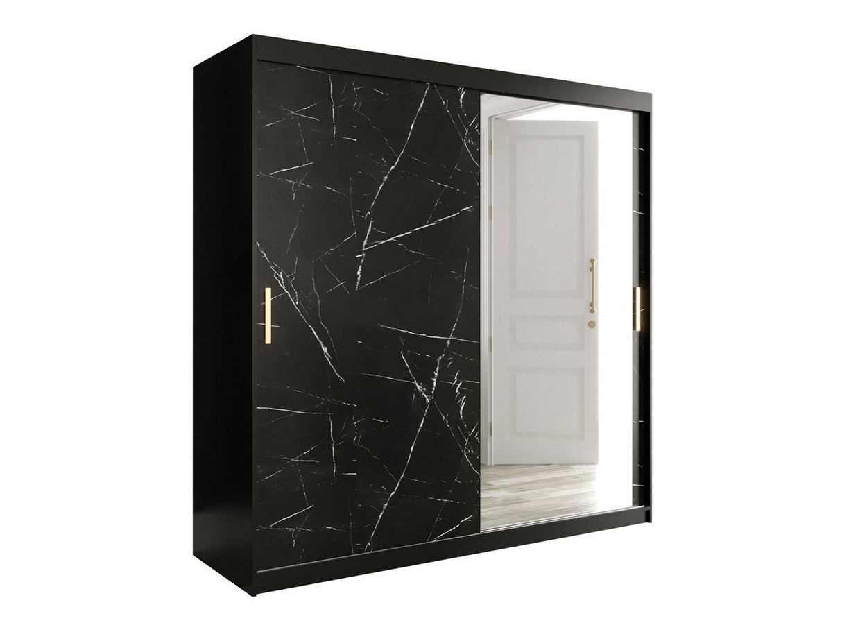Gardróbszekrény 200 MARMUR T2 (Nemnnus T2 200), Szín: Matt fekete + Fekete márvány, Fiókok: Nem