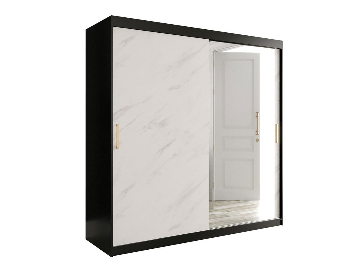 Gardróbszekrény 200 MARMUR T2 (Nemnnus T2 200), Szín: Matt fekete + Fehér márvány, Fiókok: Nem