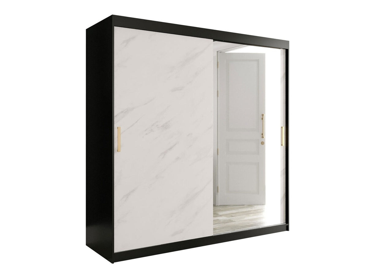 Gardróbszekrény 200 MARMUR T2 (Nemnnus T2 200), Szín: Matt fekete + Fehér márvány, Fiókok: Igen