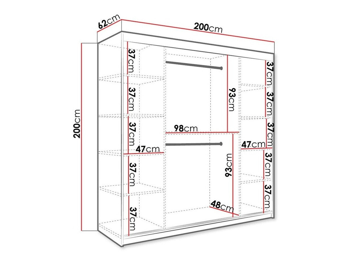 Gardróbszekrény 200 MARMUR T2 (Nemnnus T2 200), Szín: Matt fehér + Fekete márvány, Fiókok: Nem