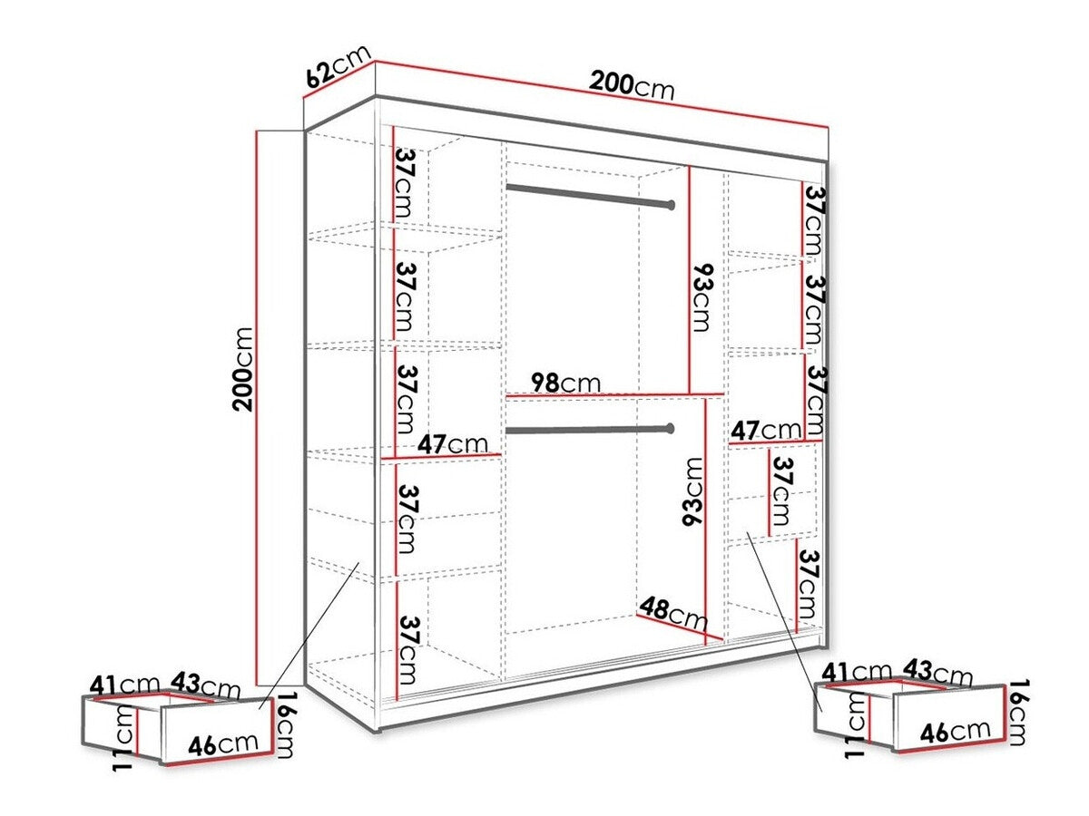 Gardróbszekrény 200 MARMUR T2 (Nemnnus T2 200), Szín: Matt fehér + Fehér márvány, Fiókok: Igen