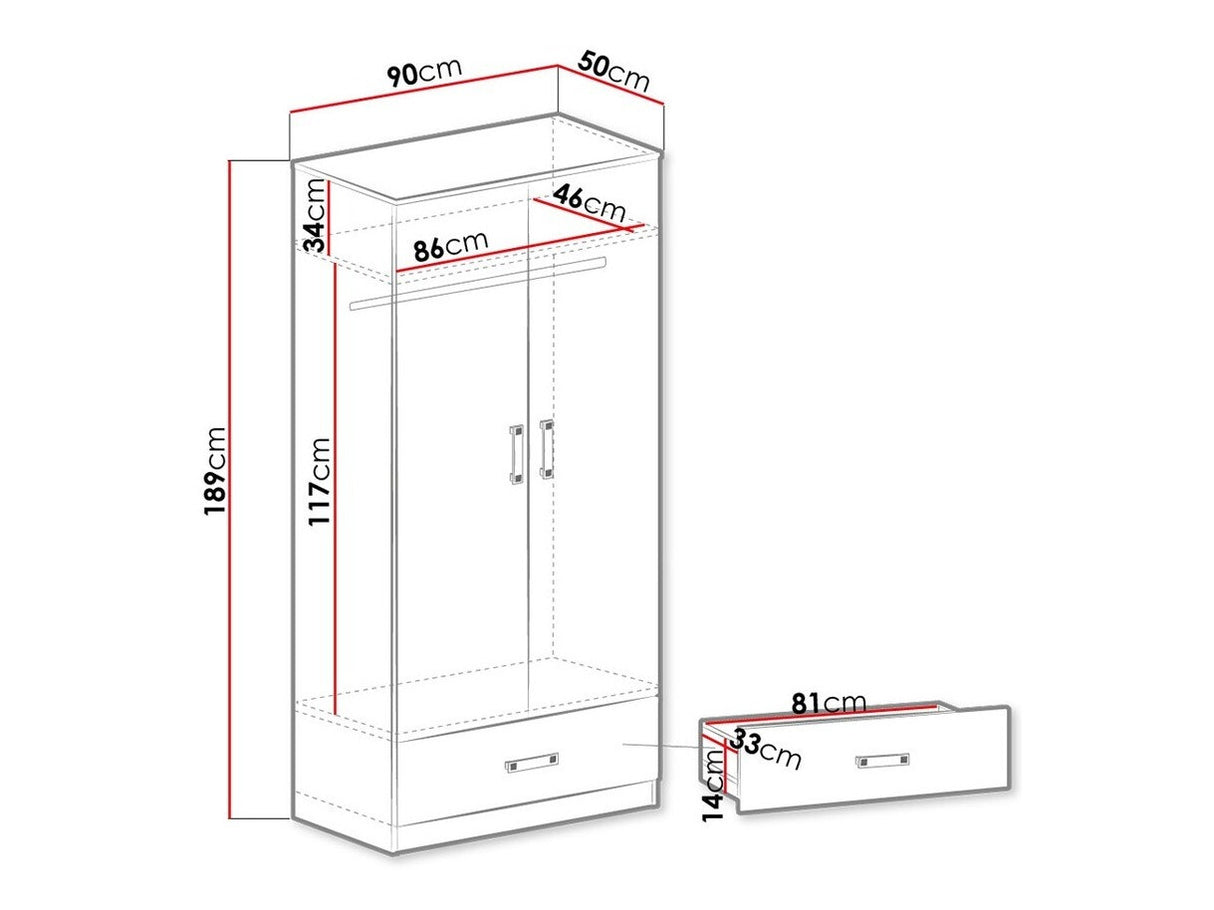 Gardróbszekrény Trafiko 90 (Tofiko TO01), Szín: Fehér + Rózsaszín
