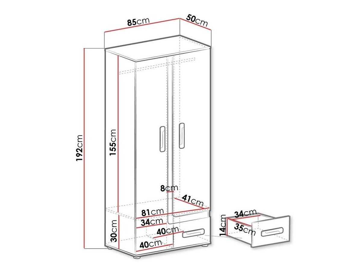 Gardróbszekrény Apetito (Petito PE01), Szín: Antracit + Fehér